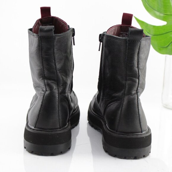 Zara Womens Combat Boot Size 37 6 Black Leather Lace Up Chunky Lug Sole Bootie - Picture 4 of 13